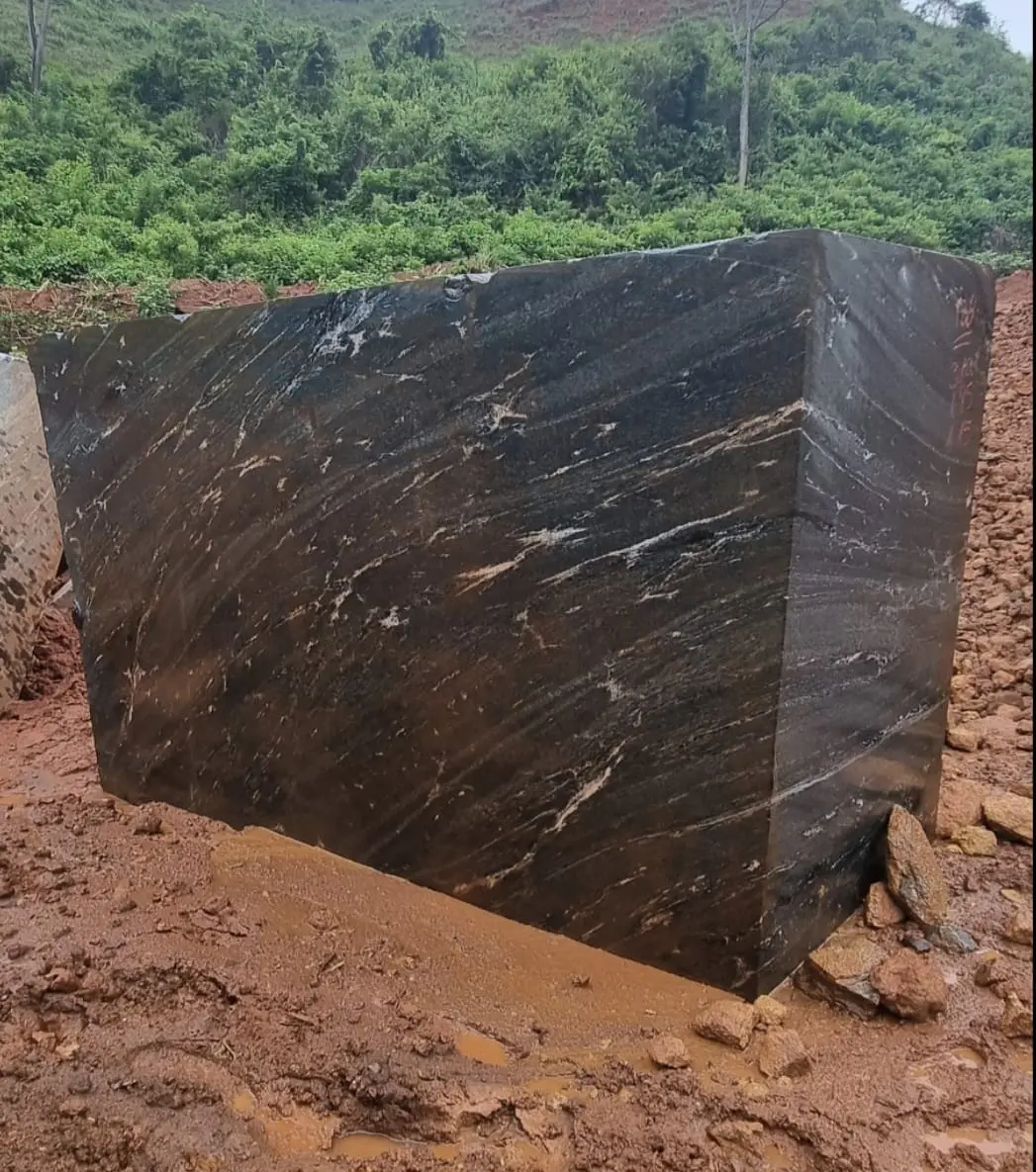 Black granite block with white veining