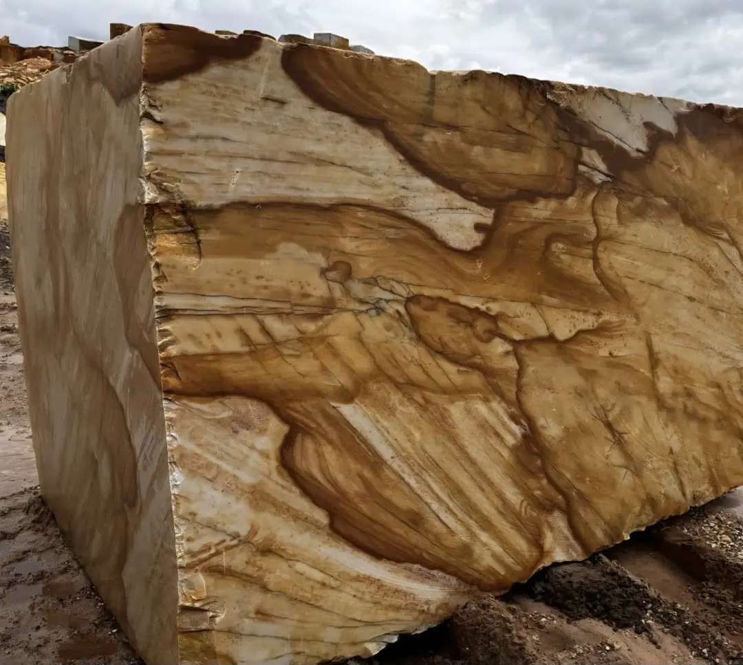 Yellow onyx stone block